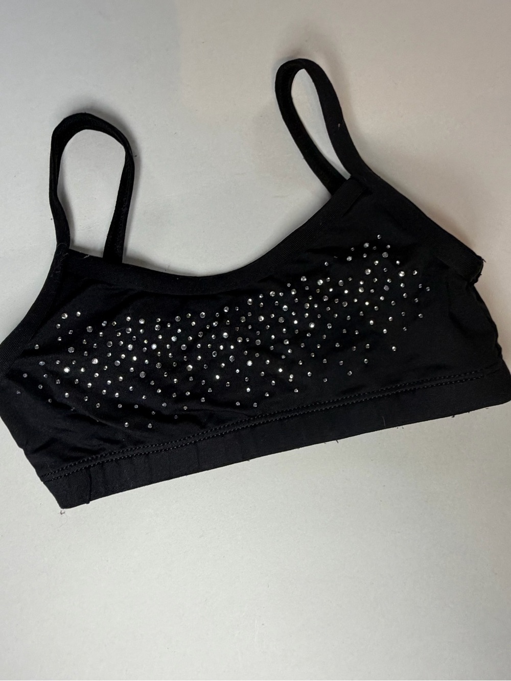 Black Rhinestone-Embellished Girls dance top
